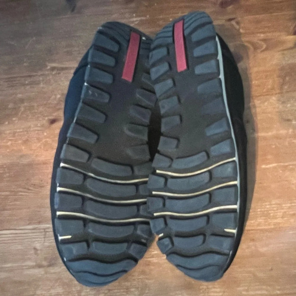 PRADA Linea Rossa Slip On Sneakers Black Nylon Slide On Size 37.5 Leather Trim - Picture 8 of 14